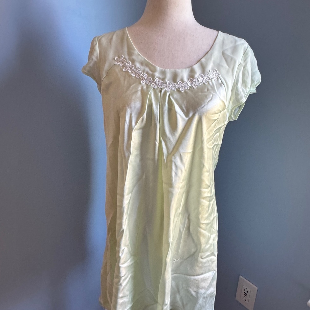 Oscar de la Renta Light Green Nightgown with Embroidery